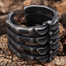 New Vintage Bone Stainless Steel Ring Wide Mens Rings Punk Biker Hip Hop Ring Me