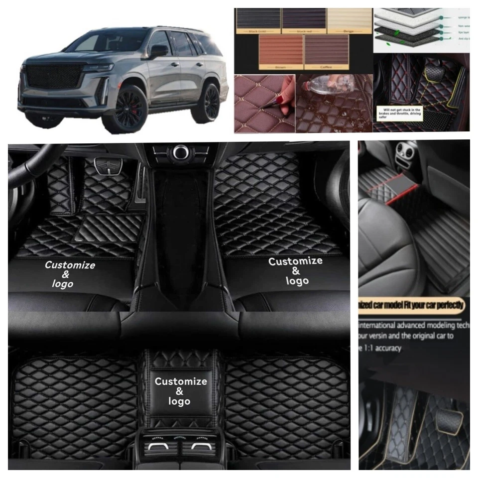 Fit For Cadillac Eslacade 2002-2020 SUV Car Floor Mats 7 Seater Carpets Leather - Image 4 of 4