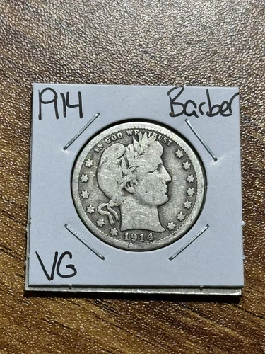 1914 P Barber Silver Quarter Nice VG Very Good Coin (Raw10568) (A)