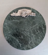 Green Marble Cheese Board , little mouse sleeping on cheese and fruits 8"