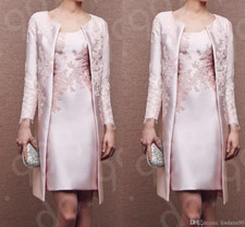 Pink Lace Mother Of The Bride Dresses Formal gown Outfit Coat Long Sleeve Jacket