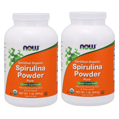2 x NOW 100% Pure Non-GMO Organic Spirulina Powder 1 lb USDA Certified