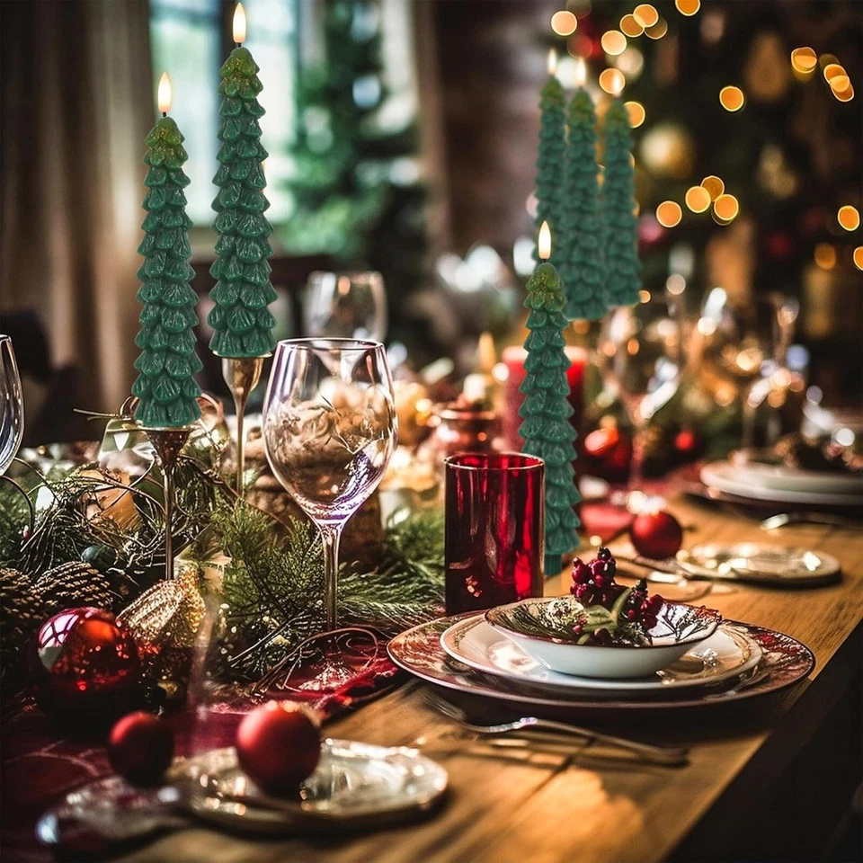 3PCS Christmas Tree Flameless Taper Candles  Green with Remote Timer 3D Wick - Image 3 of 4