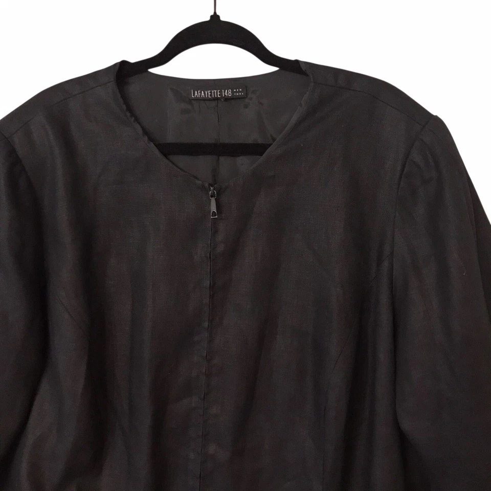 Lafayette 148 100% Linen Beaded Zip Jacket Floral Appliqué Black Evening Sz 2X - Image 2 of 4