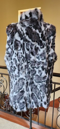 NWT Metric Knits Neiman Marcus Rabbit Fur Vest L Leopard Animal Coat Jacket - Picture 10 of 18