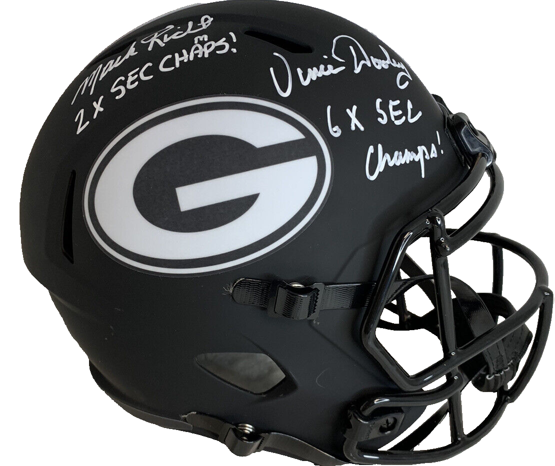 Vince Dooley Autographed Signed Georgia Bulldogs & Mark Richt Georgia Full Size Eclipse Helmet Insc Proof JSA 