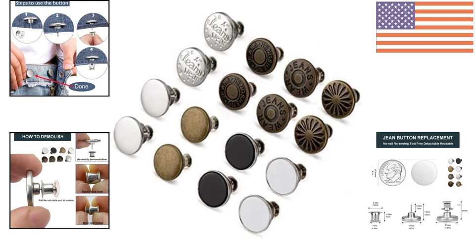 Versatile 16 Sets No Sew Button Kit – 17mm Adjustable Solution for Any Fabric - Image 2 of 4