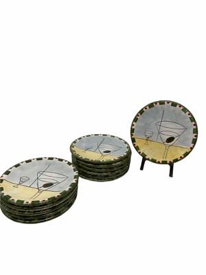 Cali Martini Plates Appetizer Canape Cocktail  6  Handpainted MCM Set of 12