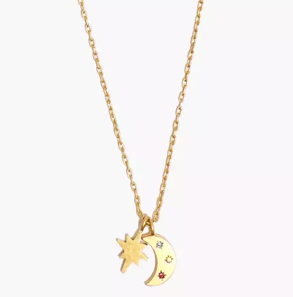 MADEWELL Vintage Gold Spaced Out Sparkly Moon Star Pendant