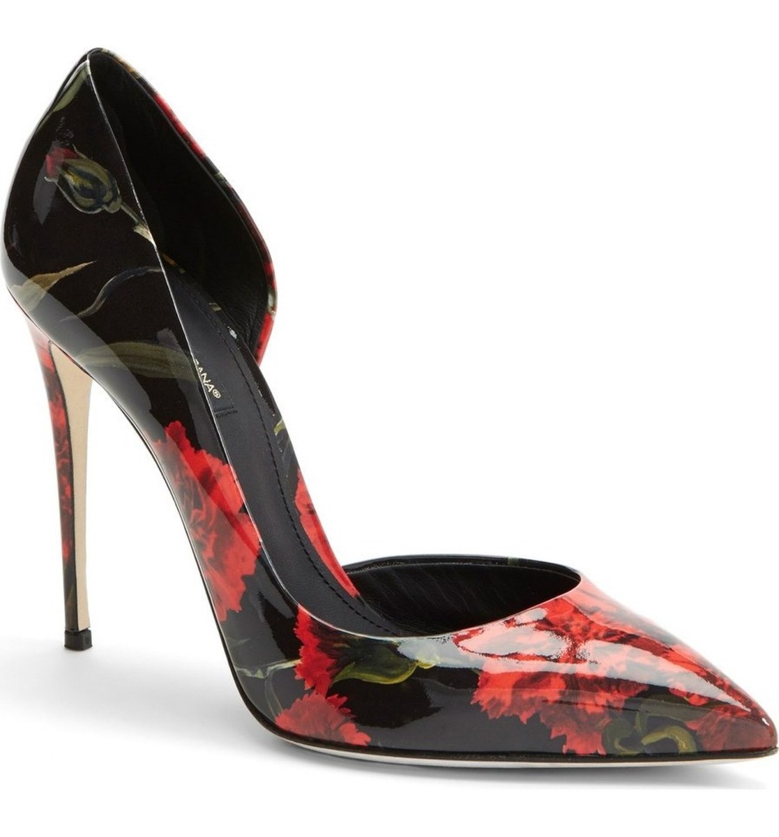 Dolce & Gabbana Floral Print Patent Leather Half d'Orsay