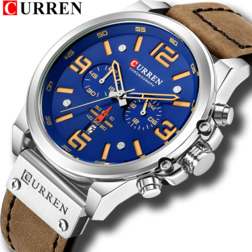 CURREN Men Watch Top Brand Men Military Sport Wristwatch Leather Quartz Watches - Picture 1 of 30