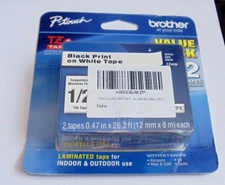 Brother TZe2312PK P-touch Laminated P-Touch Tape Black Print on White Tape- 2 PK