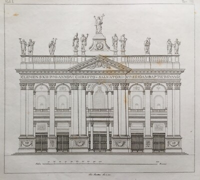 ANTIQUE ITALIAN RELIGIOUS ARCHITECTURAL ENGRAVING ROMAN BASILICA