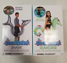 2 Pk: Poolcandy Ride-On Inflatable Animal Swim Noodles Shark & Seahorse 11B