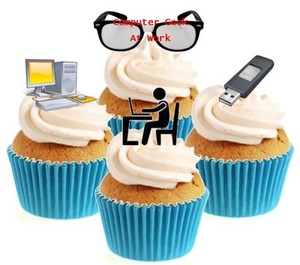 Nouveaute Computer Geek Mix 12 Comestible Stand Up Plaquette Papier Gateau Toppers Anniversaire Ebay