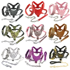 Spiked Studded Leather Large Dog Collar & Harness & Leash Set for Pitbull Boxer