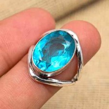 Blue Topaz Solid 925 Sterling Silver Statement Popular Women Ring All Size M1215
