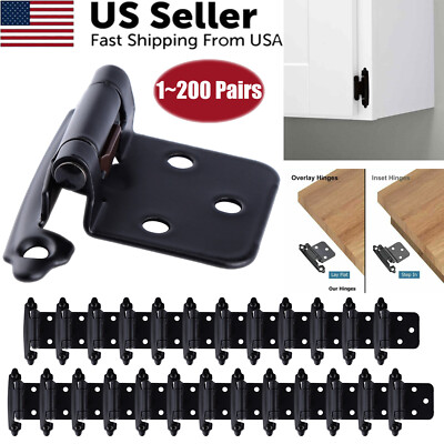 1-200x Matte Black Cabinet Hinges Overlay Self Closing for Kitchen Cabinet Door