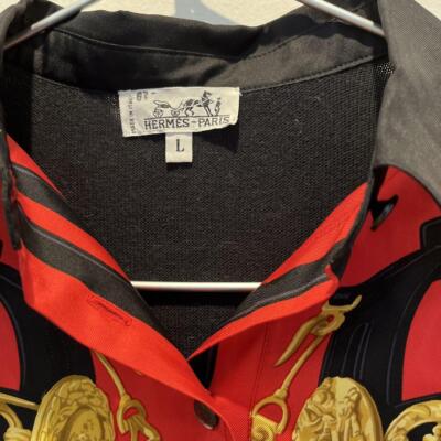 Hermes Brides De Gala polo shirt silk size L red & black long