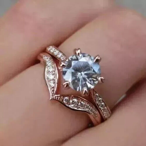 2 kt runder Laborgefertigter Diamant Braut Set Ehering 14 K Rotvergoldet