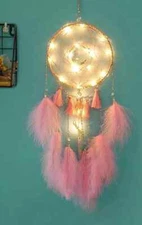 Light Dream Catcher Handmade Feather Native American Boho Circular Net Hanging 