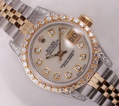 Rolex Lady Datejust 26mm Two Tone 18k Diamond Bezel & Lug-White MOP Diamond Dial