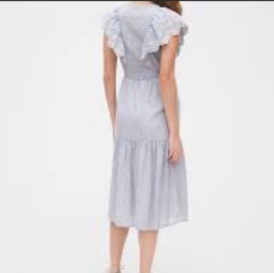 New GAP Flutter Sleeve Midi Dress Blue White Stripe NWT $89 Size SMALL Midi