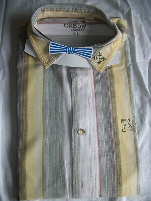 Shirt Kurzarm weiß gestreift grau gelb OXBOW XL 43/44 Logo bestickt