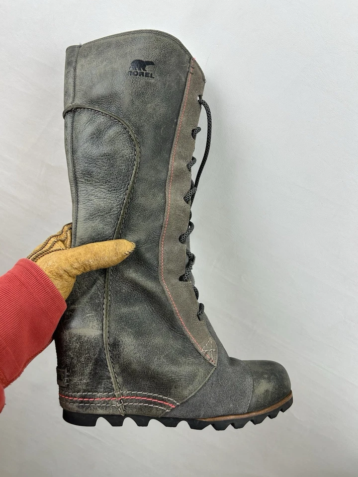 Botas con cordones Sorel Cate The Great Wedge altas de cuero envejecido para mujer talla 9 Foto 4 de 4