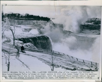 1962 Niagara Falls Ice Bridge Winter Scene Vintage Wirephoto Historic 8x10