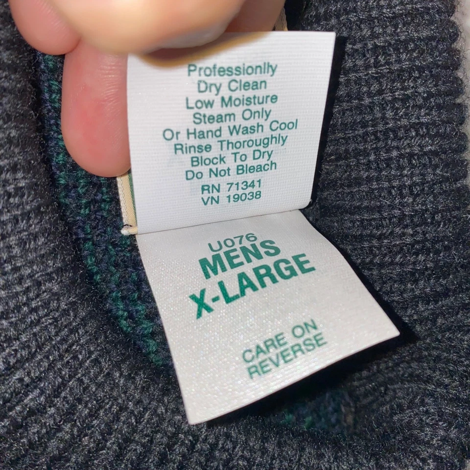 VTG LL Bean Wool Sweater Blackwatch Tartan Plaid Men XL Green Preppy Grandpa USA - Image 4 of 4