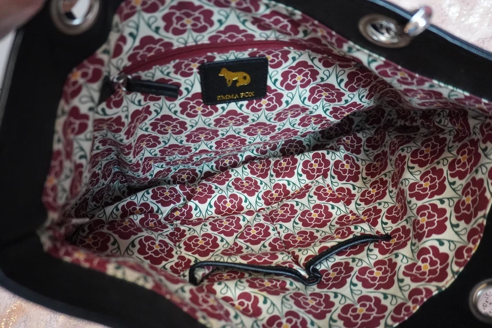 Emma Fox черный и серый Colorblock кожаная сумка с короткими ручками с цветочным интерьером - Изображение 3 из 4