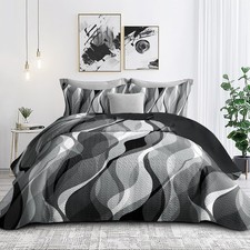 Classic Line Pattern Bedding Quilt King Size Modern Grey Black and White Stripe