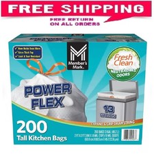 Member's Mark Power Flex 13-Gallon Tall Kitchen Trash Bags, Fresh Scent, 200 ct.