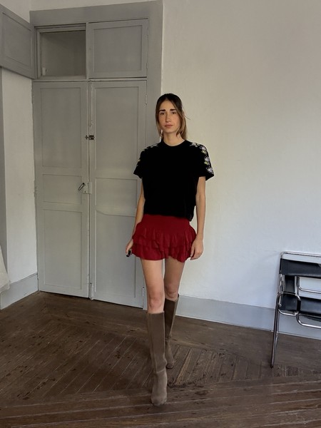 Bimba Y Lola Black Embroidered Blouse – Floral Shoulder Detail – Size S – Design