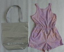 ATHLETA Girl M/8-10 Drawcord Zip Pockets Purple Play More Romper  Shopping Tote