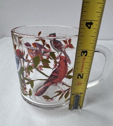 Arcoroc 1970s Vintage Bird Mug Glass 10oz Cardinal Blue Jay - Picture 8 of 9
