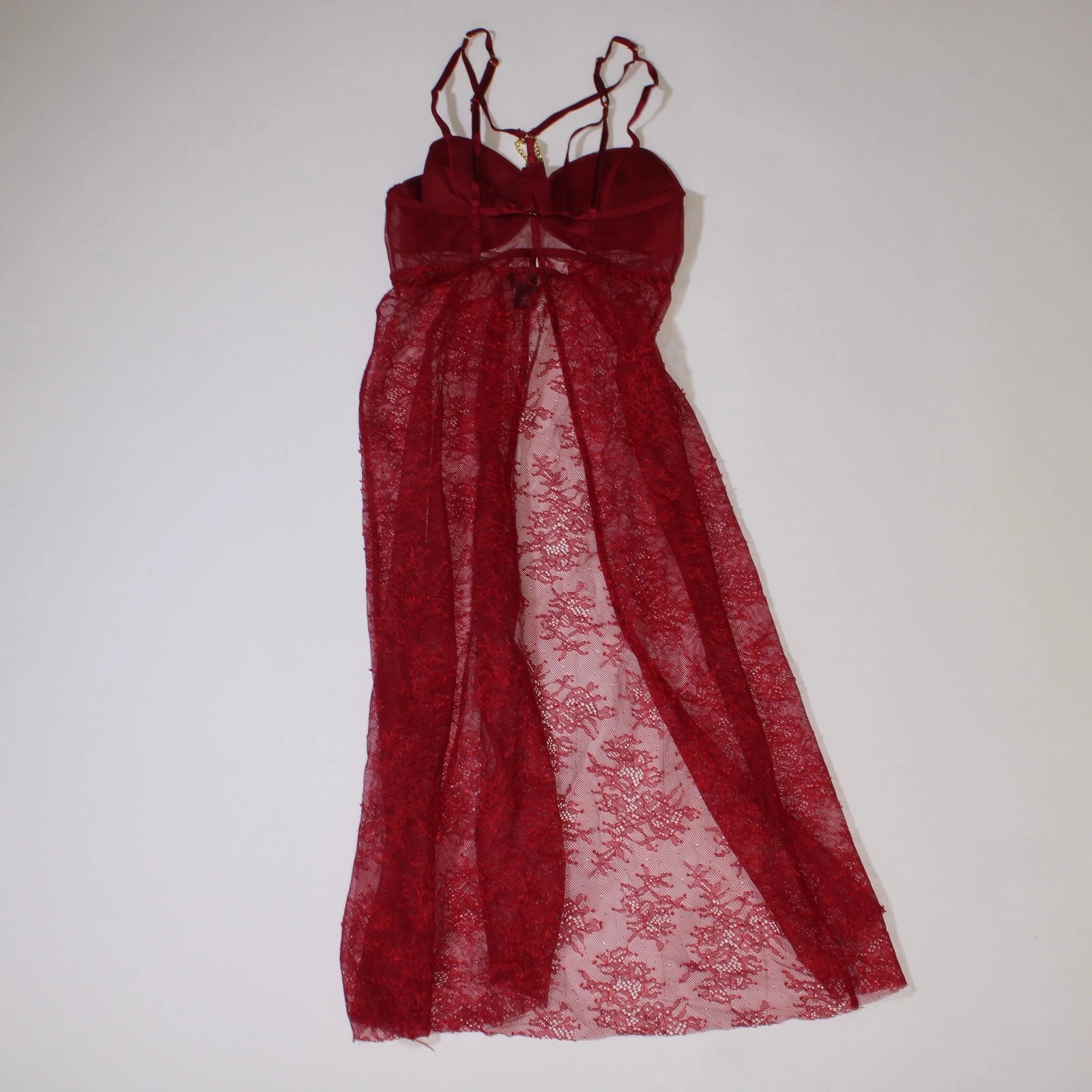 UNDERCOVER Abito Victoria's Secret rosso semi trasparente pizzo ferretto maxi aperto davanti taglia 34B