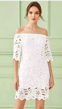 PRETTYGARDEN Women's Size S White Summer Off Shoulder  Floral Lace Dress  NEW#CC