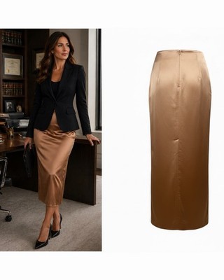Tom Ford Silk Satin Pencil Skirt Midi Caramel Brown IT 46 US 10 NWOT  