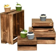 Set of 4 Wooden Rustic Cupcake Stand, Wood Display Stand for Weddings, Tiered...