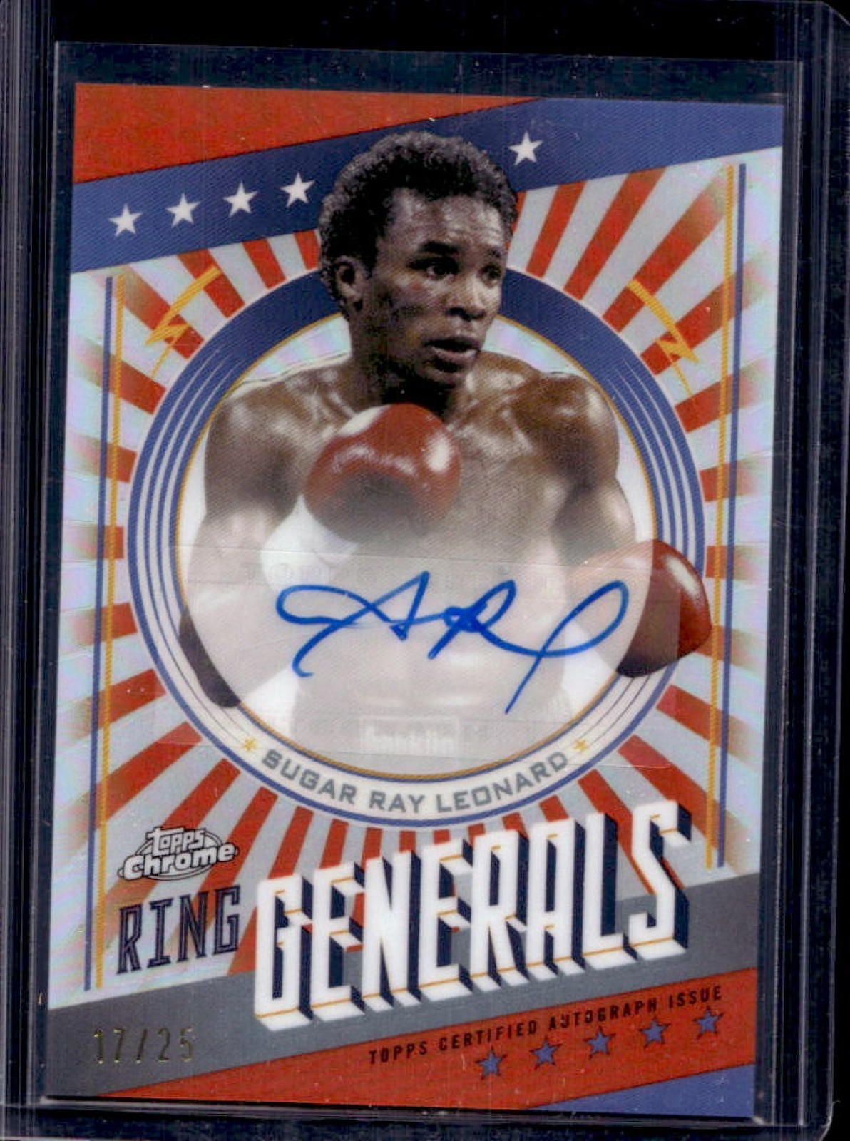 2024 Topps Chrome Sugar Ray Leonard Ring Generals Auto Orange Refractor #/25