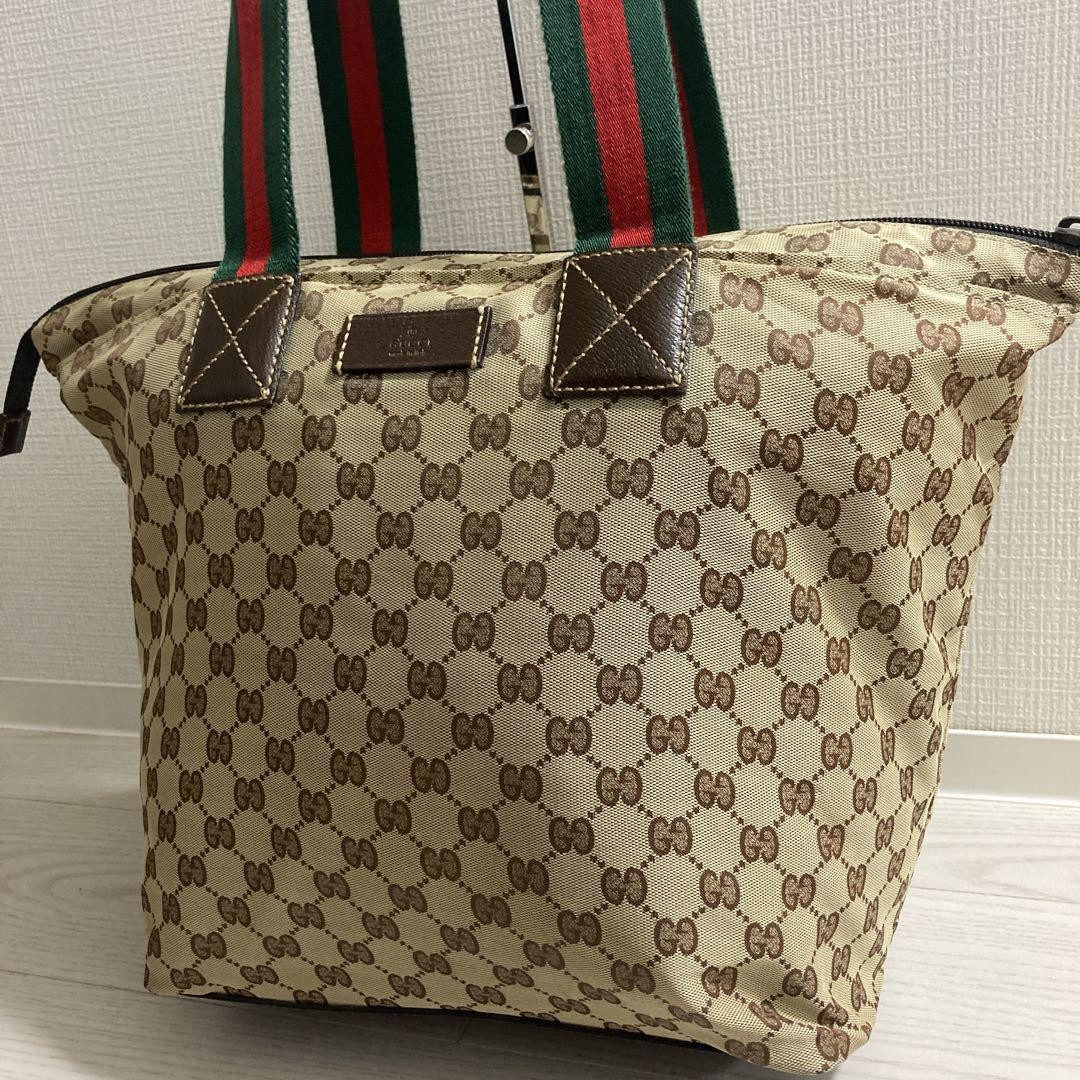 GUCCI GG canvas Sherry tote bag in beige with genuine leather trim