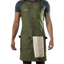 Asaya Chef and BBQ Apron with Bottle Opener and Hand Towel 10 oz Green