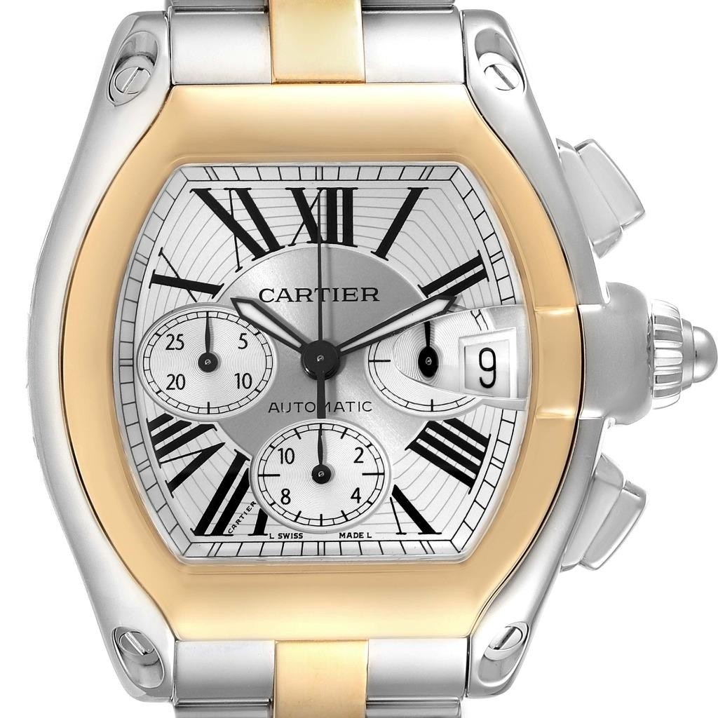 Cartier Roadster Chronograph Steel Yellow Gold Mens Watch W62027Z1