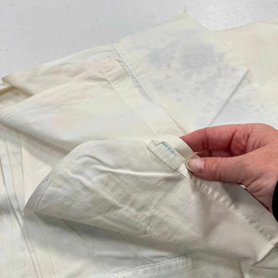 vintage fieldcrest double flat sheet blue floral edge cotton mcm retro - Image 2 of 4