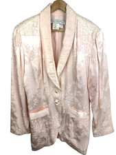 Vintage Jessica McClintock Pink Satin Jacquard Floral Jacket Blazer Size 10 USA