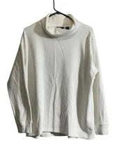 Lands End Top XL White Long Sleeve Waffle Knit Funnel Neck Capsule Layering