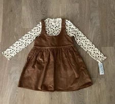 (NWT) Carter's Girl's Size 4T Brown Corduroy Jumper With Animal Print Top