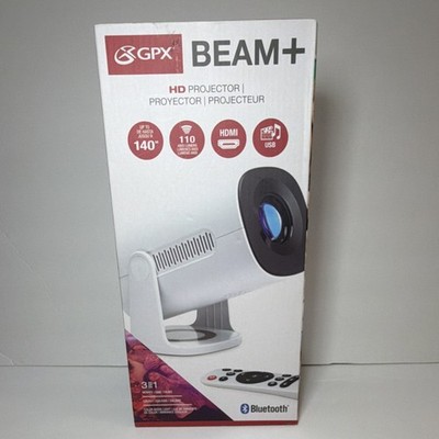 GPX BEAM+ HD Projector 1280x720 110 ANSI Lumens HDMI USB Bluetooth White